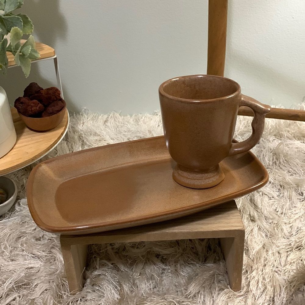 Vintage Frankoma Set Of Serving Dish And Mug-‎ Snack Set-Soup And Sandwich Set